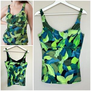 Athleta Bondi Bra Cup Tankini Green Palm Leaf
